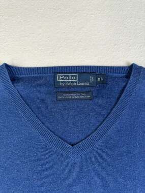 Vintage Polo Ralph Lauren Men’s XL Blue Pima Cotton V-Neck Sweater Shirt